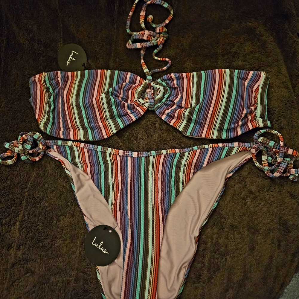 Colorful Lulu's Striped Bikini Set